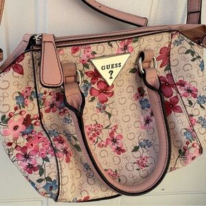 GUESS Floral Satchel / Crossbody Bag – Pink & Tan Purse
